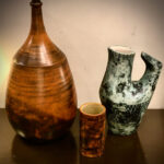Jacques Blin (1920-1995), ceramic lamp, pitcher & vase, 48, 33 & 16cm high, circa 1950